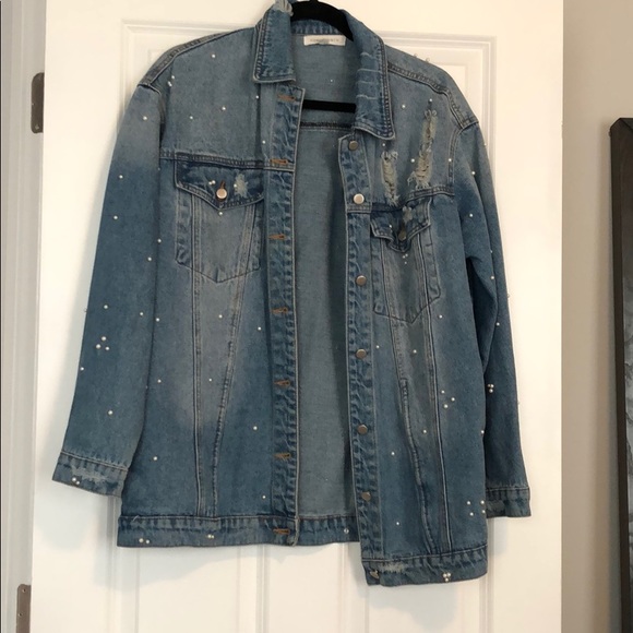 Honey Punch Jackets & Blazers - Studded over-sized Jean Jacket
